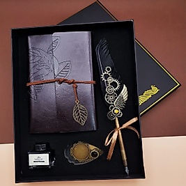 Kahverengi Defter & Tüy Divit Kalem Hokka Seti