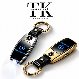 USB Şarjlı Mercedes Anahtarı Görünümlü Elektronik Çakmak Fenerli Anahtarlık