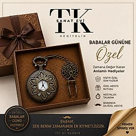 Kişiye Özel İsim Yazılı Osmanlı Motifli Nostaljik Köstekli Cep Saati