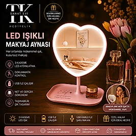 Kişiye Özel İsim Yazılabilir Kalp Şeklinde LED Işıklı Makyaj Aynası