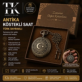 Kişiye Özel Türk Bayraklı Antika Köstekli Cep Saati Kutulu